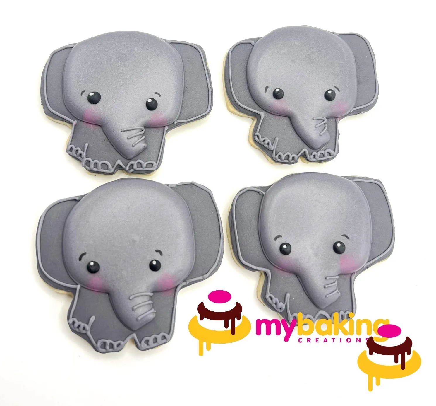 Custom hand-piped baby elephant cookies San Francisco Bay Area